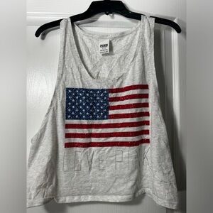PINK Victoria's Secret White Tank Top with American Flag Design